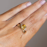 2.51ct Bicolor Orange White Sapphire Radiant Cut Marquise Diamond Cluster Ring in 14k Yellow Gold