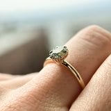 0.82ct Unheated Silky Light Seafoam Teal Montana Sapphire Scallop Cup Solitaire in 14k Yellow Gold