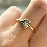 0.82ct Unheated Silky Light Seafoam Teal Montana Sapphire Scallop Cup Solitaire in 14k Yellow Gold