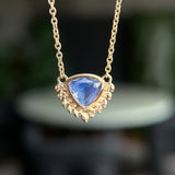 2.54ct Untreated Sri Lankan Trillion Sapphire Vine Frame Necklace in 14k Yellow Gold