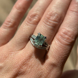 3.84ct Emerald Cut Unheated Light Aqua Blue Montana Sapphire Double Claw Prong Low Profile Milgrain and Diamond Vintage Cathedral Wedding Set in Platinum