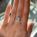 3.84ct Emerald Cut Unheated Light Aqua Blue Montana Sapphire Double Claw Prong Low Profile Milgrain and Diamond Vintage Cathedral Wedding Set in Platinum