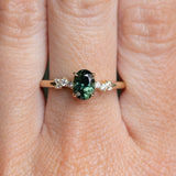 1.06ct Oval Parti Teal Sapphire and Diamond Starry Night Low Profile Solitaire in 14k Yellow Gold