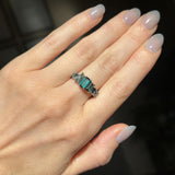 Teal Tourmaline and Sapphire Mosaic Low Profile Ring in 14k White Gold