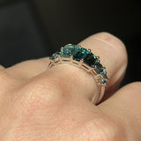 Teal Tourmaline and Sapphire Mosaic Low Profile Ring in 14k White Gold