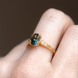 1.85ct Untreated Oval Parti Nigerian Sapphire and Diamond Vintage Cathedral Four Prong Ring in 14k Yellow Gold