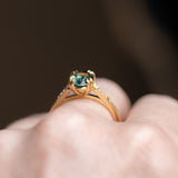 1.85ct Untreated Oval Parti Nigerian Sapphire and Diamond Vintage Cathedral Four Prong Ring in 14k Yellow Gold