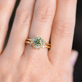 Teal Moissanite and Diamond Asymmetrical Cluster Ring in 14k Yellow Gold