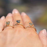 1.51ct Teal Oval Montana Sapphire Evergreen Carved 4 Prong Solitaire in 14k Yellow Gold