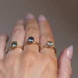 1.51ct Teal Oval Montana Sapphire Evergreen Carved 4 Prong Solitaire in 14k Yellow Gold