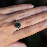 4.68ct Untreated Deep Teal Green Nigerian Oval Sapphire and Diamond Cluster Ring in Two Tone Platinum and 14k Yellow Gold