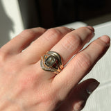 1.36ct Unique Cushion Cut Grey Champagne Diamond Split Shank Bezel Set Ring in 14k Yellow Gold