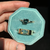 1.65ct Cushion Cut Untreated Madagascar Parti Sapphire and Light Blue Sapphire Low Profile East-West Ring in 14k Yellow Gold
