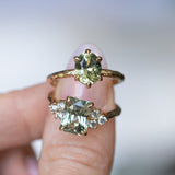 2.10ct Untreated Green Parti Nigerian Oval Sapphire Six Prong Evergreen Solitaire in 14k Yellow Gold