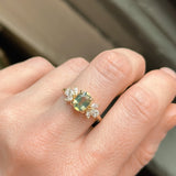 1.55ct Untreated Oval Green Sapphire and Lab Grown Marquise Diamond Cluster Ring in 14k Yellow Gold