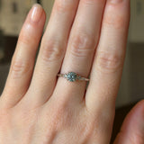 0.90ct Round Steely Blue Green Montana Sapphire and Princess Cut Diamond Rapids Low Profile Ring in 14k White Gold