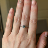 0.90ct Round Steely Blue Green Montana Sapphire and Princess Cut Diamond Rapids Low Profile Ring in 14k White Gold