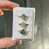 1.20ct Oval Brilliant Teal Montana Sapphire and Princess Cut Diamond Rapids Low Profile Ring in 14k Yellow Gold