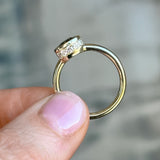 1.51ct Deep Green Teal Pear Sapphire Low Profile Hidden Halo Bezel Set Ring in 14k Green Gold