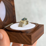 2.05ct Parti Teal Emerald Cut Sapphire Ravine Band in 14k Green Gold