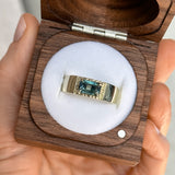 2.05ct Parti Teal Emerald Cut Sapphire Ravine Band in 14k Green Gold