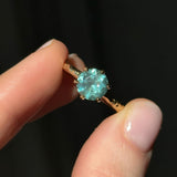 2.15ct Round Teal Nigerian Sapphire Scallop Cup Solitaire in 18k Yellow Gold