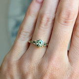 0.99ct Songean Green Sapphire and Trillion Parti Sapphire Antique Low Profile Ring in 14k Green Gold