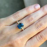 4.02ct Oval Blue Madagascar Sapphire Lotus Six Prong Solitaire with Diamonds in 14k Yellow Gold