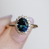 2.16ct Oval Blue Untreated Nigerian Sapphire Antique-Style Diamond Halo Ring in 14k Yellow Gold