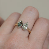 GIA 1.0ct Natural Pear Diamond and Geo Montana Sapphire Two Tone Toi Et Moi Ring in 18k Yellow Gold and Platinum