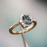 1.37ct Midnight Purple-Blue Montana Sapphire Oval and Diamond Asymmetrical Cluster Ring in Two Tone 18k Yellow and Platinum