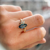 1.85ct Ocean Blue Marquise Madagascar Sapphire in Wandering Vine Low Profile 4 Prong Setting with Diamonds in 14k Yellow Gold