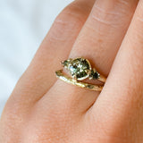0.99ct Songean Green Sapphire and Trillion Parti Sapphire Antique Low Profile Ring in 14k Green Gold