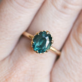 2.48ct Oval Teal Madagascar Sapphire Scallop Cup Solitaire in 14k Yellow Gold