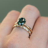 2.48ct Oval Teal Madagascar Sapphire Scallop Cup Solitaire in 14k Yellow Gold