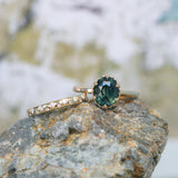 2.48ct Oval Teal Madagascar Sapphire Scallop Cup Solitaire in 14k Yellow Gold