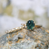 2.48ct Oval Teal Madagascar Sapphire Scallop Cup Solitaire in 14k Yellow Gold