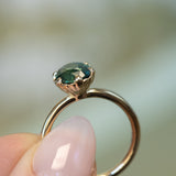 2.48ct Oval Teal Madagascar Sapphire Scallop Cup Solitaire in 14k Yellow Gold