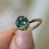 2.48ct Oval Teal Madagascar Sapphire Scallop Cup Solitaire in 14k Yellow Gold