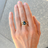 3.07ct Multicolor Teal and Purple Radiant Cut Sapphire and Diamond ring in 14k Yellow Gold