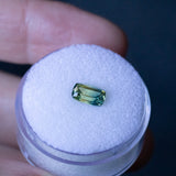 1.11CT ELONGATED "SCISSOR" CUSHION AUSTRALIAN SAPPHIRE, BICOLOR PARTI BLUE YELLOW GREEN, 7.31X4.47X3.53MM