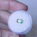 1.11CT ELONGATED "SCISSOR" CUSHION AUSTRALIAN SAPPHIRE, BICOLOR PARTI BLUE YELLOW GREEN, 7.31X4.47X3.53MM