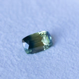1.11CT ELONGATED "SCISSOR" CUSHION AUSTRALIAN SAPPHIRE, BICOLOR PARTI BLUE YELLOW GREEN, 7.31X4.47X3.53MM