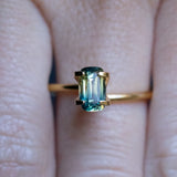 1.11CT ELONGATED "SCISSOR" CUSHION AUSTRALIAN SAPPHIRE, BICOLOR PARTI BLUE YELLOW GREEN, 7.31X4.47X3.53MM