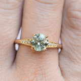 1.67ct Minty Montana Sapphire Four Prong Low Profile Milgrain and Diamond Ring in 14k Yellow Gold