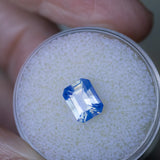 1.75CT EMERALD CUT MADAGASCAR SAPPHIRE, SILKY OPALESCENT PERIWINKLE BLUE, 7.74X6X3.91MM