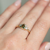 0.83ct Trillion Australian Parti Untreated Sapphire and Natural Diamond Mountainscape Ring in 14k Yellow Gold