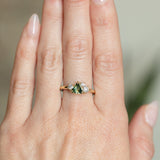 0.83ct Trillion Australian Parti Untreated Sapphire and Natural Diamond Mountainscape Ring in 14k Yellow Gold