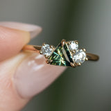 0.83ct Trillion Australian Parti Untreated Sapphire and Natural Diamond Mountainscape Ring in 14k Yellow Gold