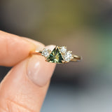 0.83ct Trillion Australian Parti Untreated Sapphire and Natural Diamond Mountainscape Ring in 14k Yellow Gold